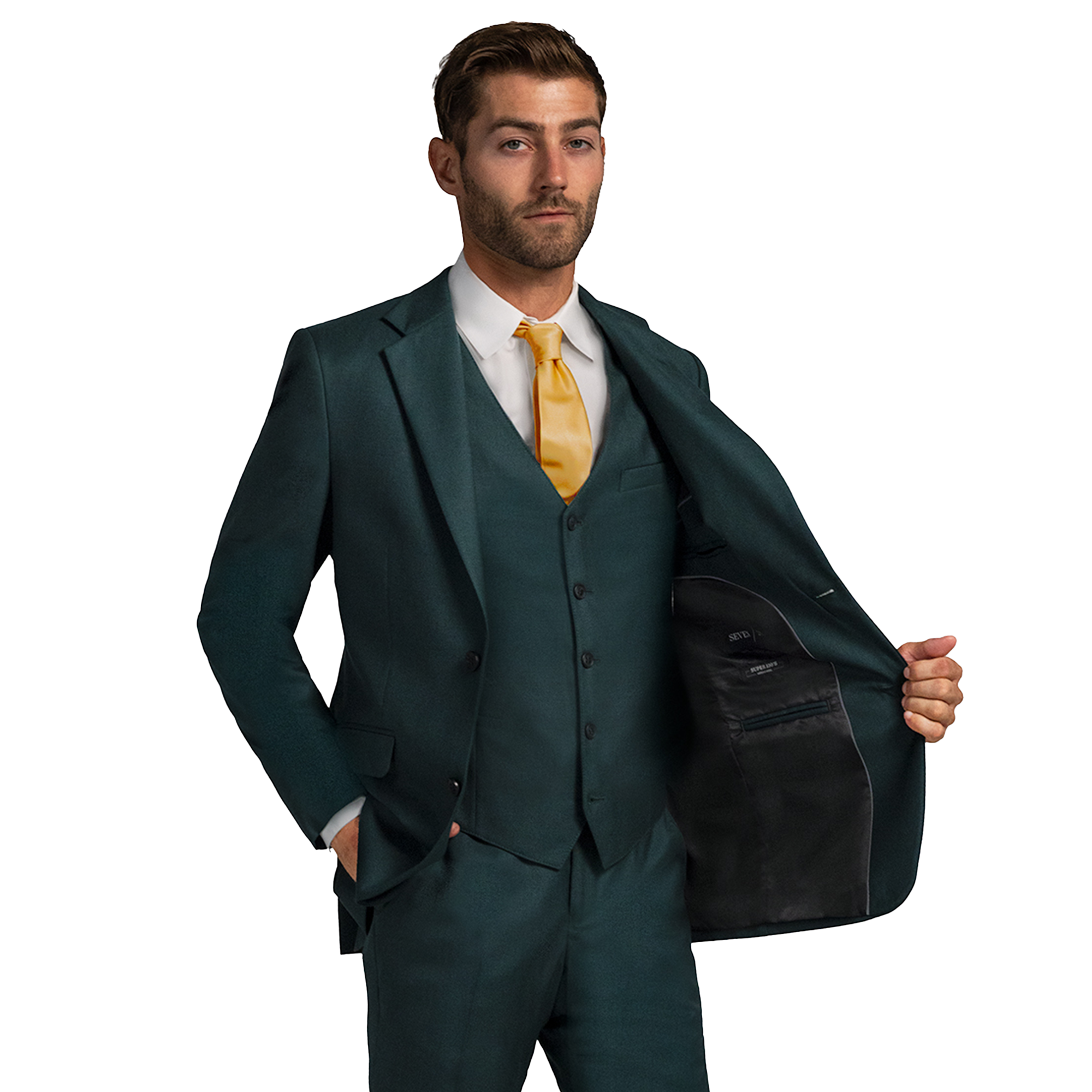 Hunter Green notch lapel suit on male model