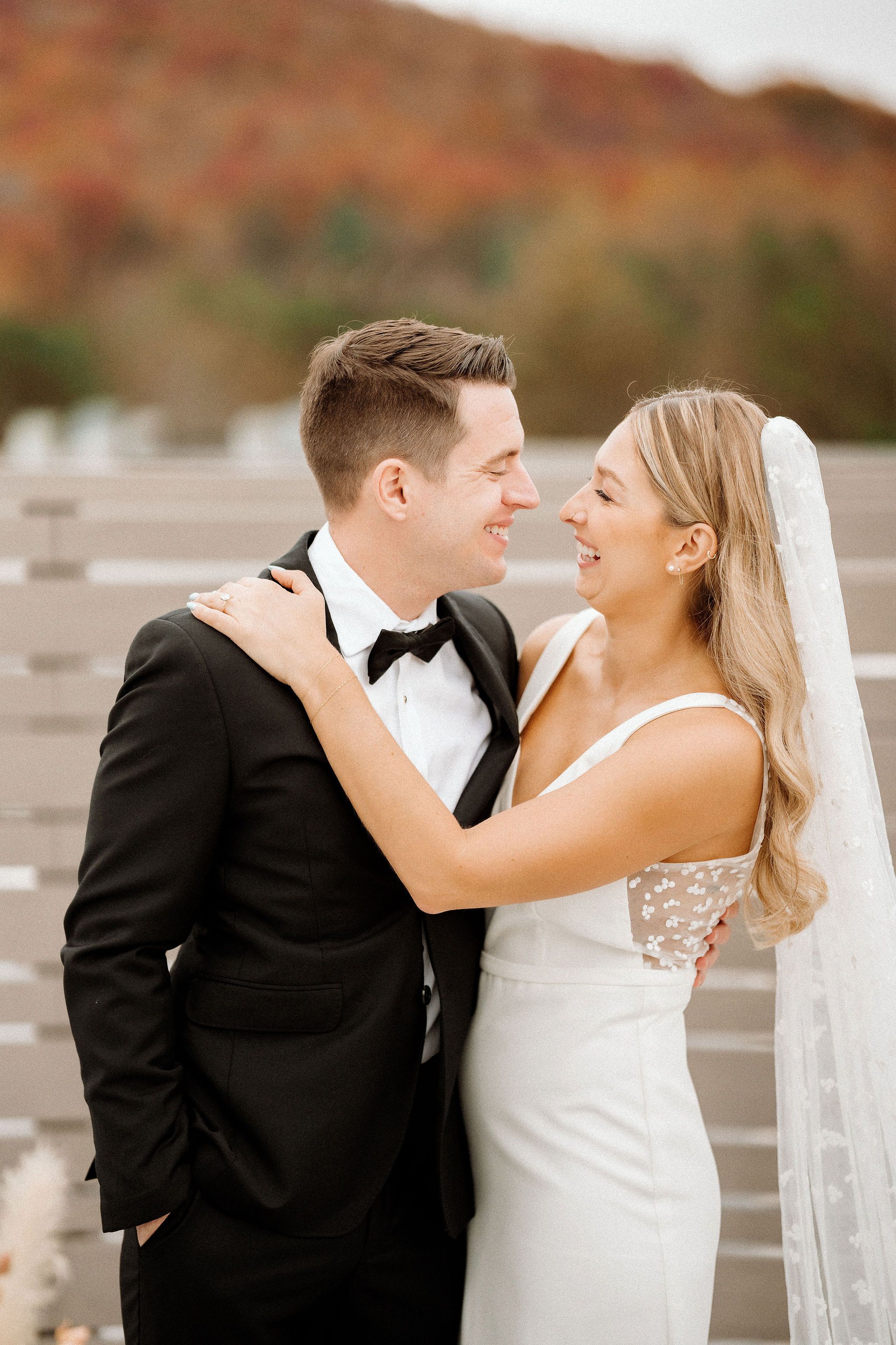 Bride and Groom in black tuxedo 