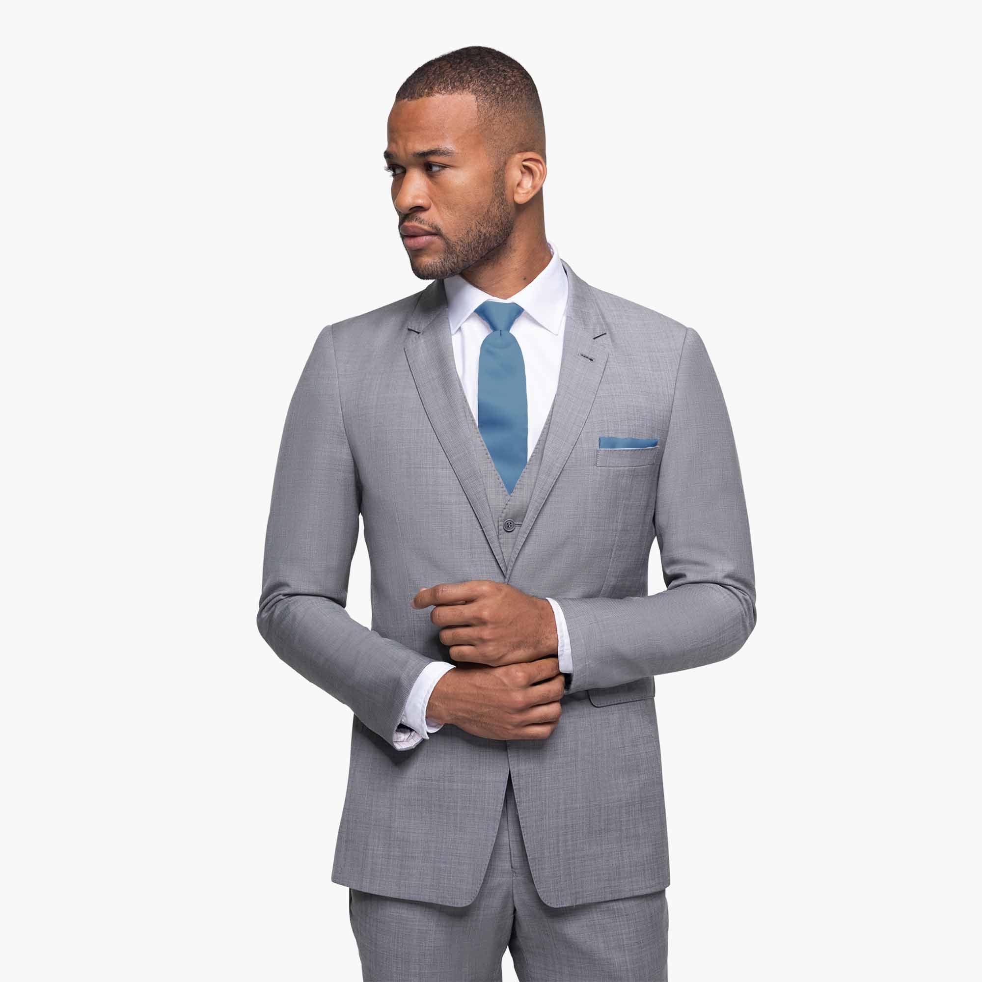 A man wearing our Gray Sharkskin Suit