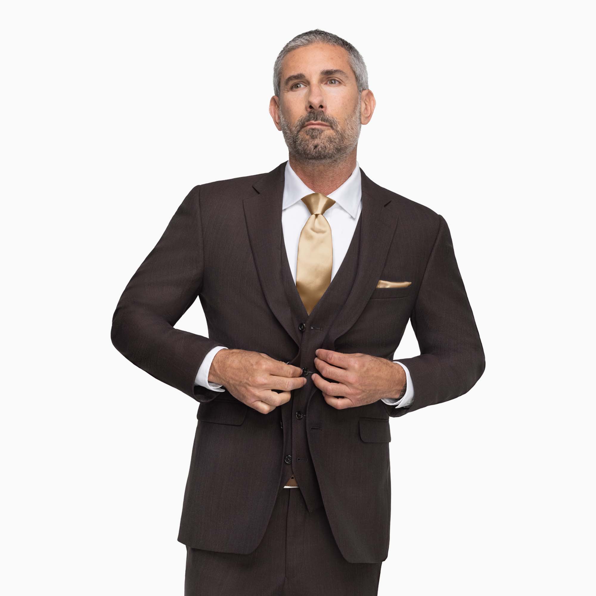 Earth-toned Allure Dark Brown Suit on male model