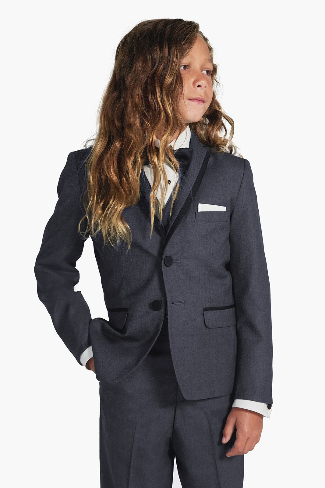Charcoal Gray Notch Lapel Tuxedo for kids, boys, children, and teens