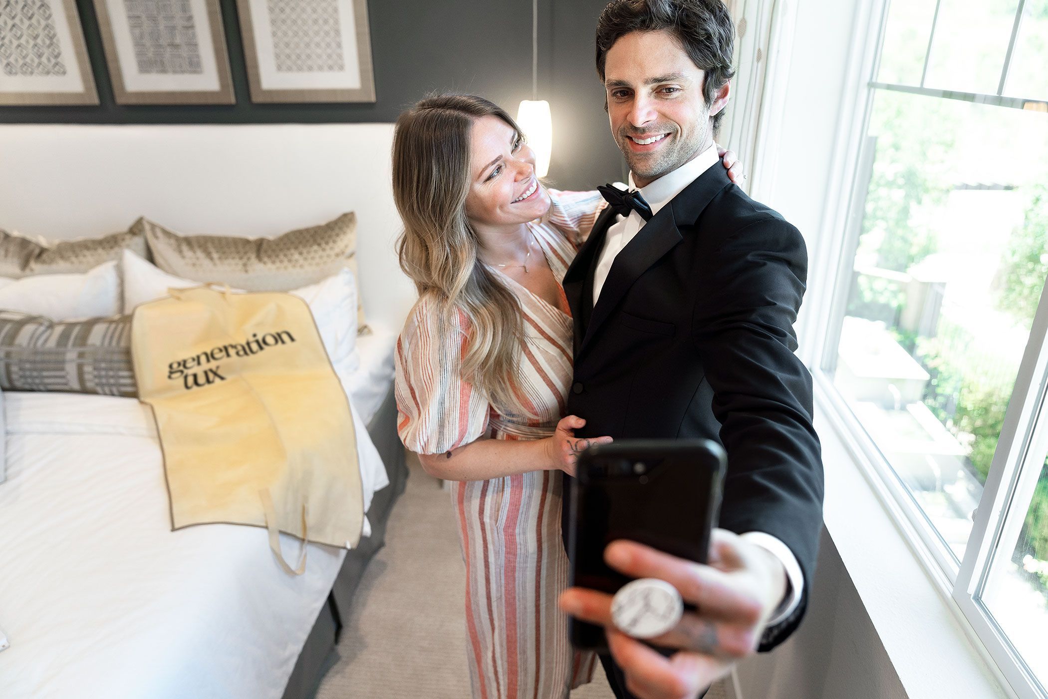 Couple taking selfie during home try-on