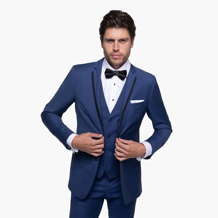 Black notch lapel tuxedo on male model