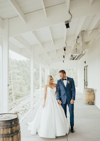 Bride and Groom in blue suit