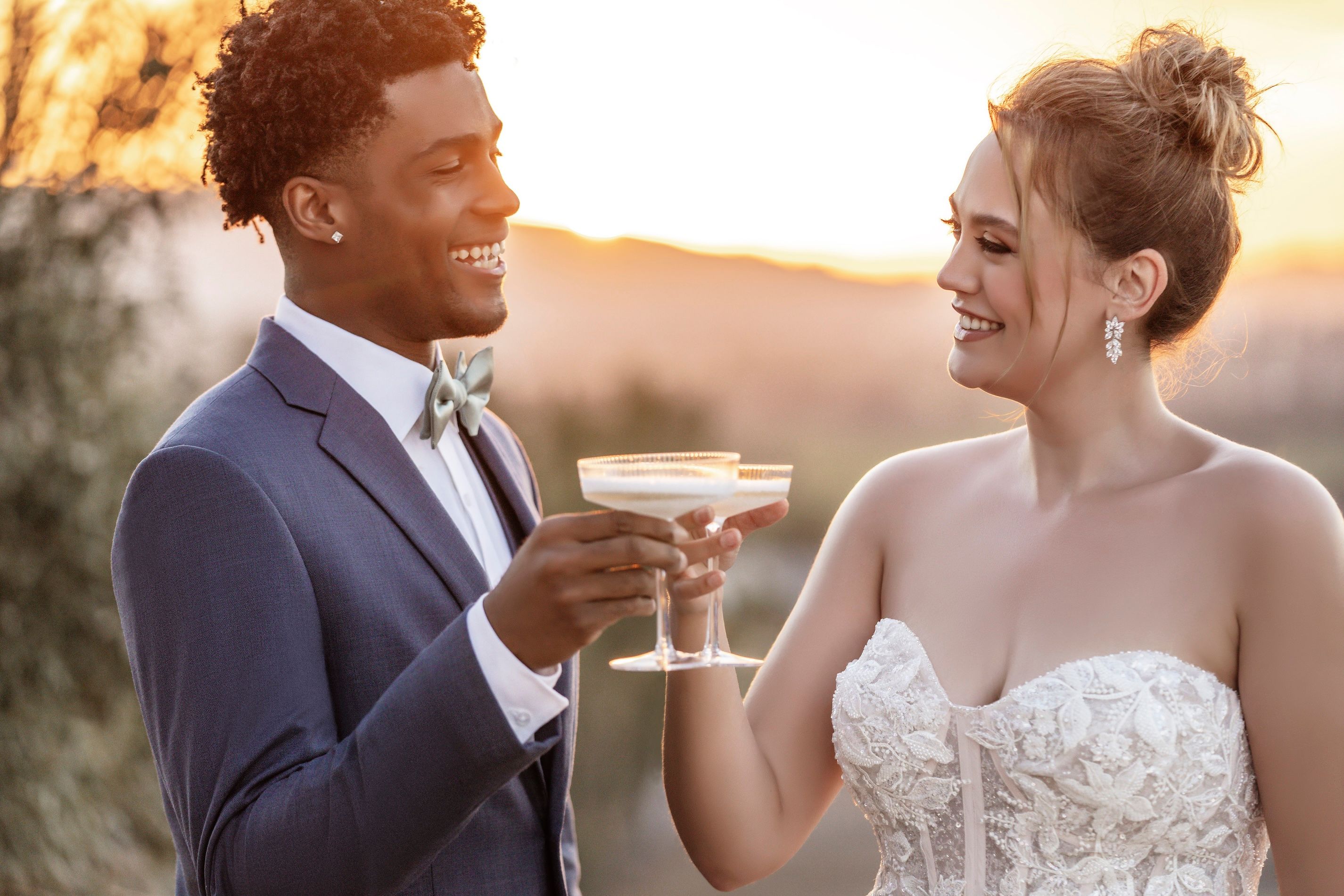 Wedding couple toasting with champagne
