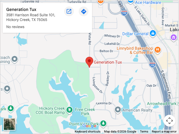 Suit & Tuxedo Rental Showroom in Hickory Creek, TX