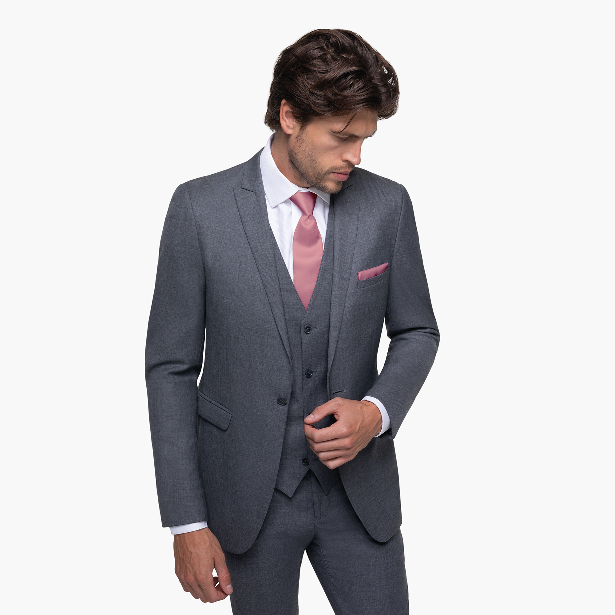 Iron Gray Peak Lapel Suit on a male model