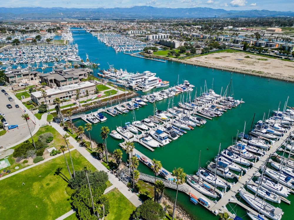 Aerial view of a marina, Oxnard California