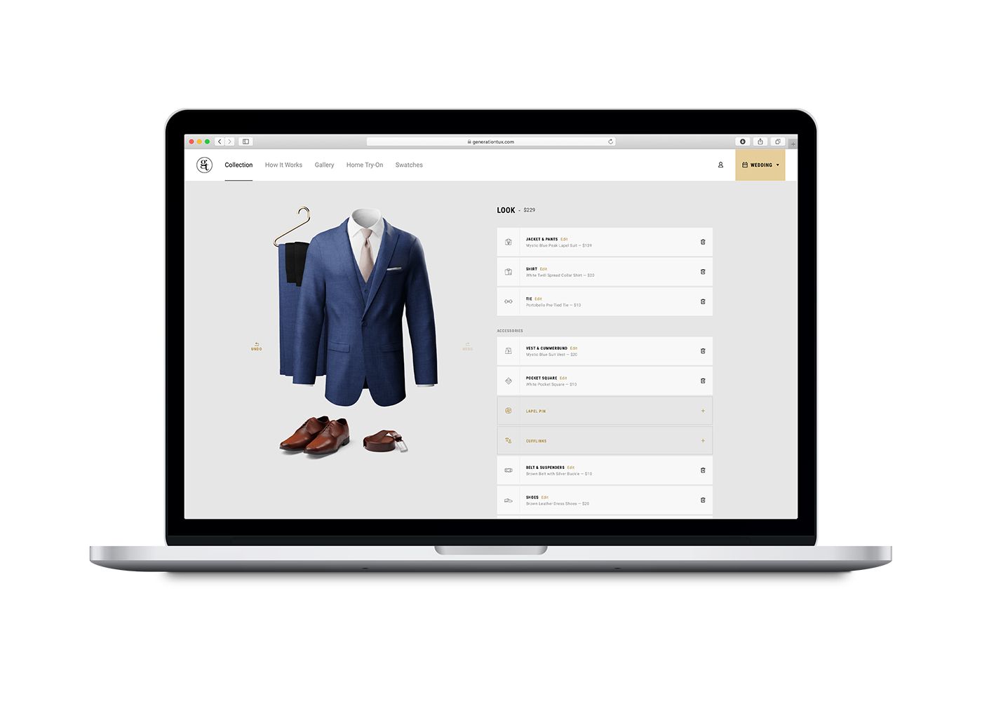 A image on a suit alongside choices to adjust the look
