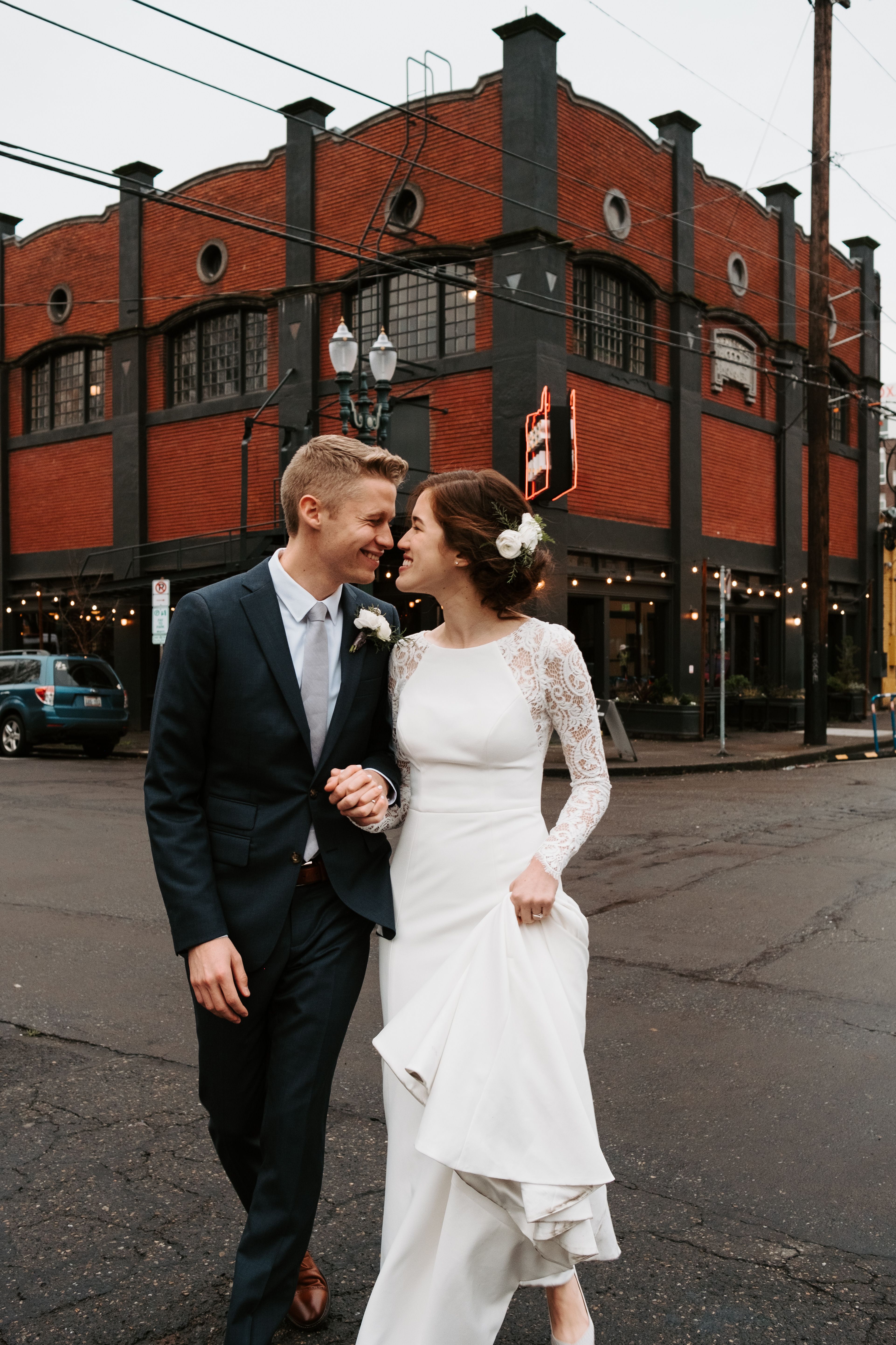 Bride and Groom in black suit