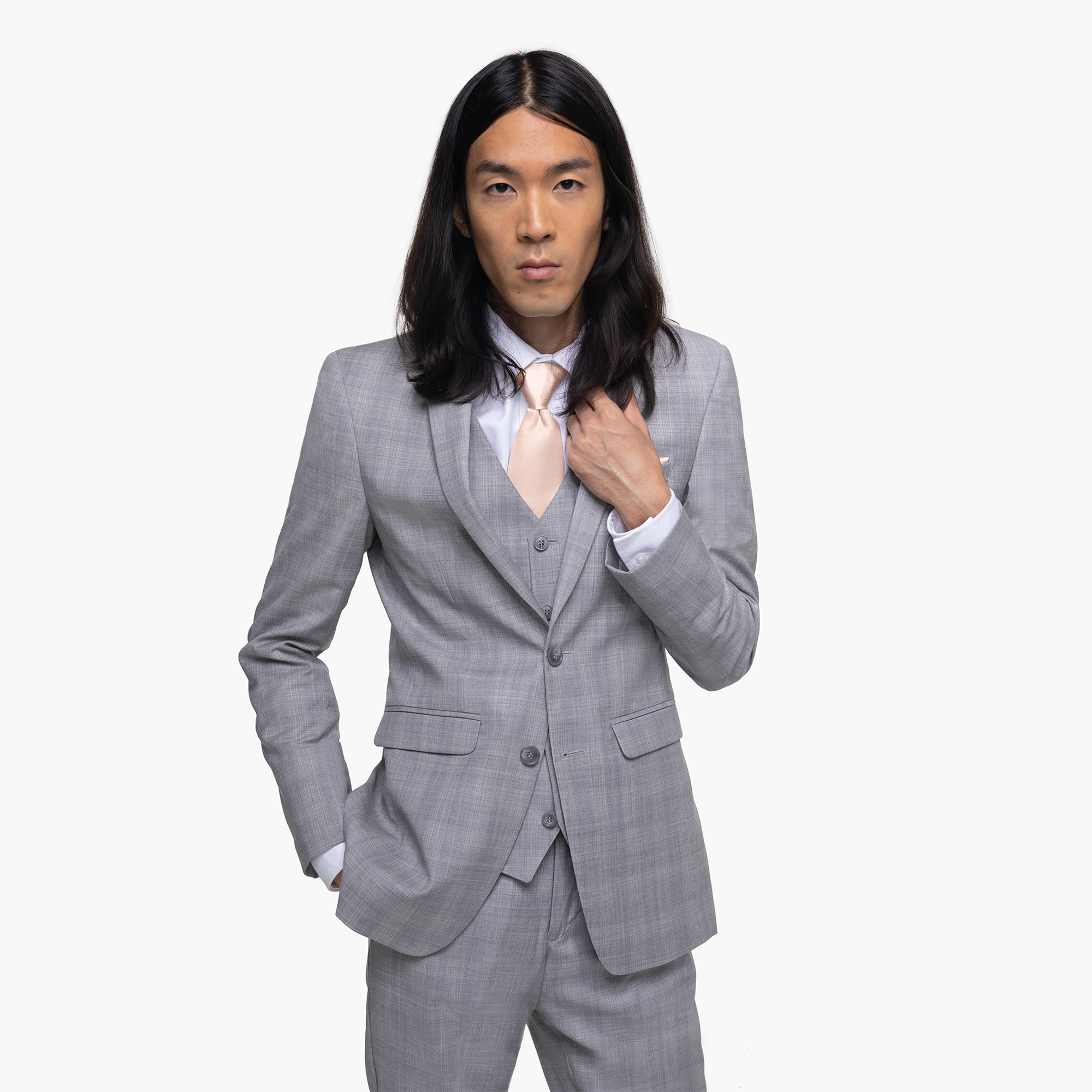 Light Gray notch lapel Suit on male model