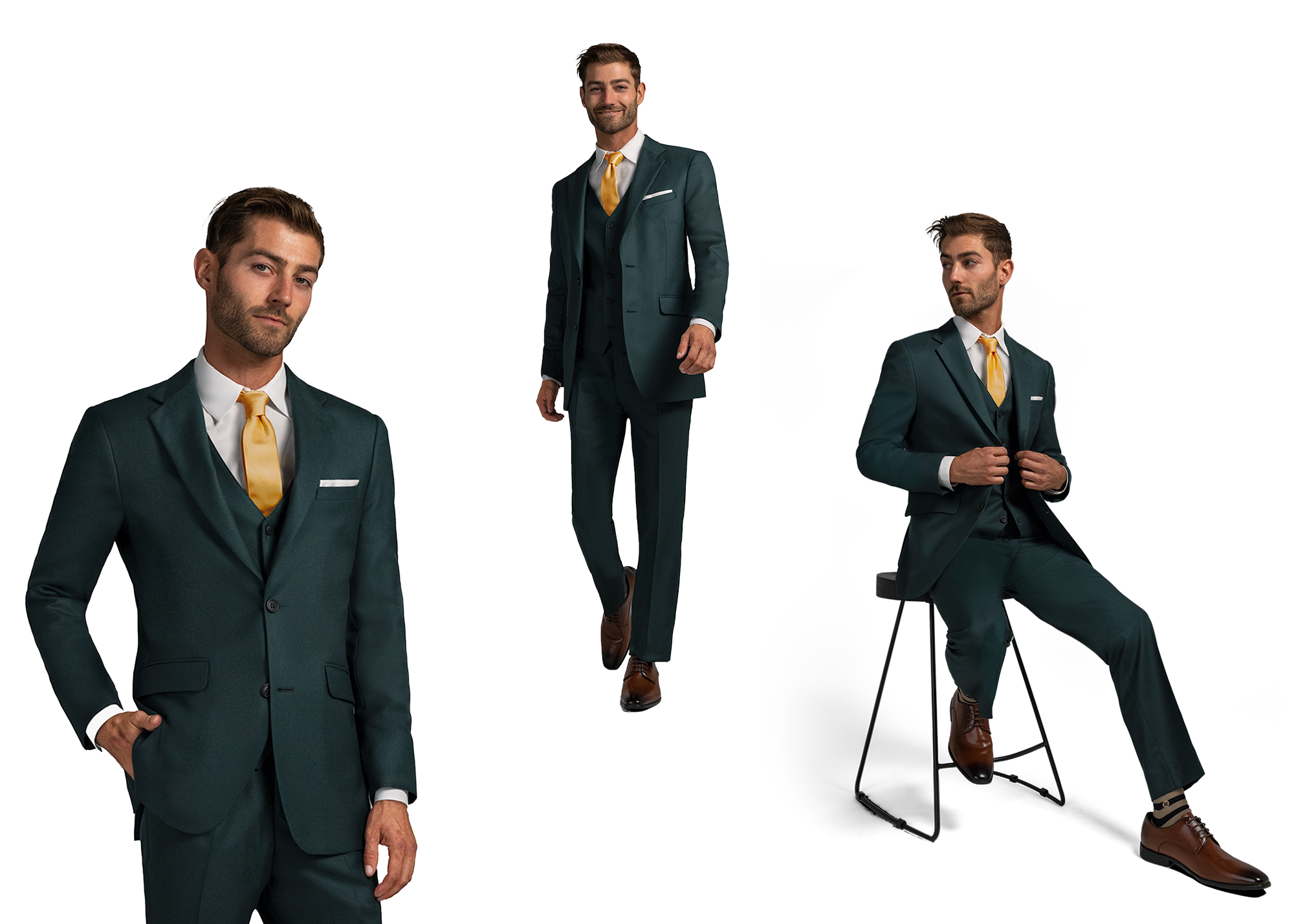 Men's Green Notch Lapel 3-piece Suit Unique Formal & Business Wear