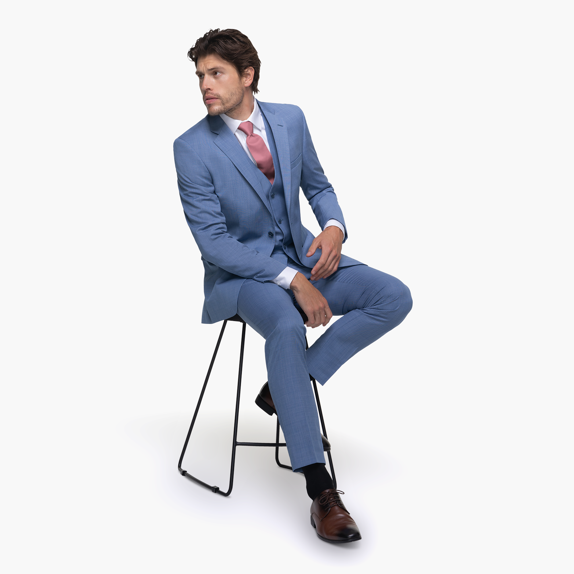 Postman Blue notch lapel Suit on male model