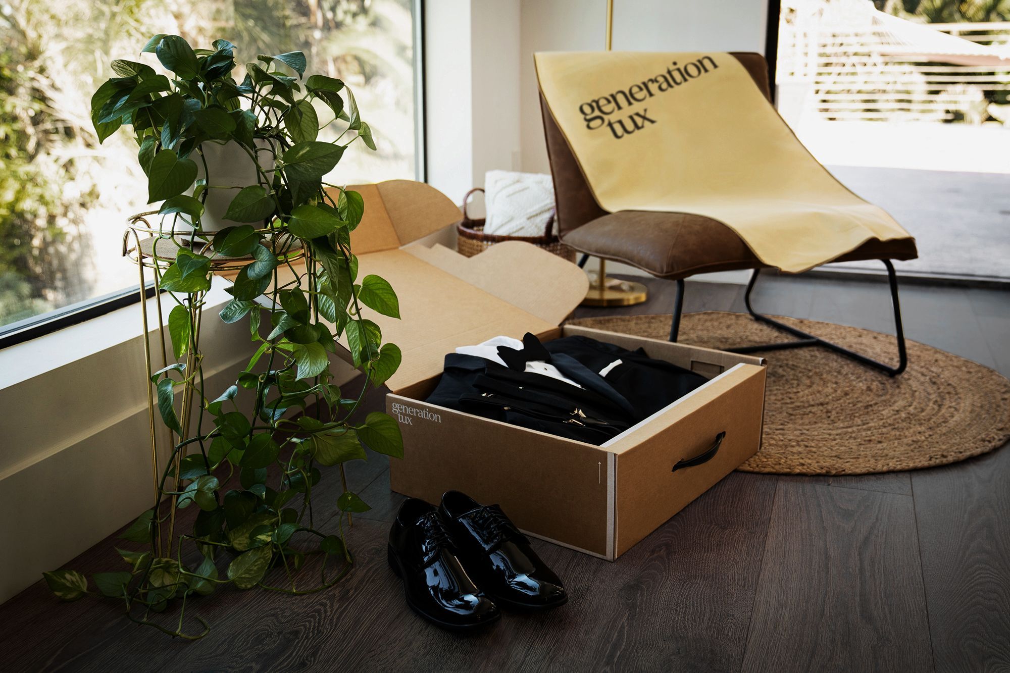 Open package on ground with suit inside