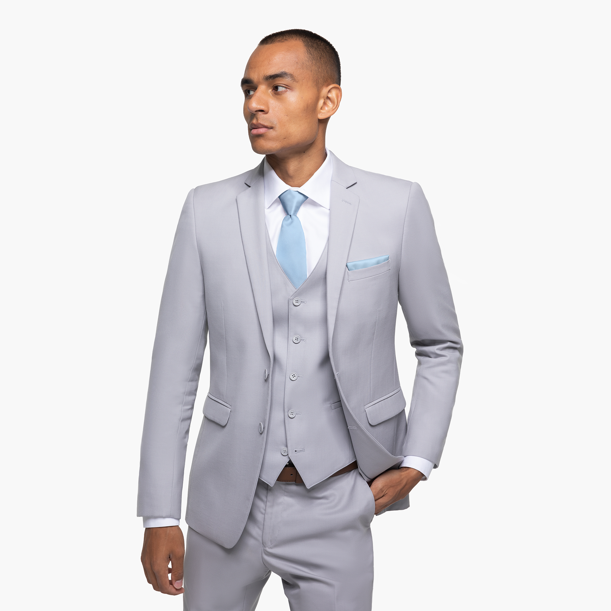 Earth-toned Cement Gray Suit on male model