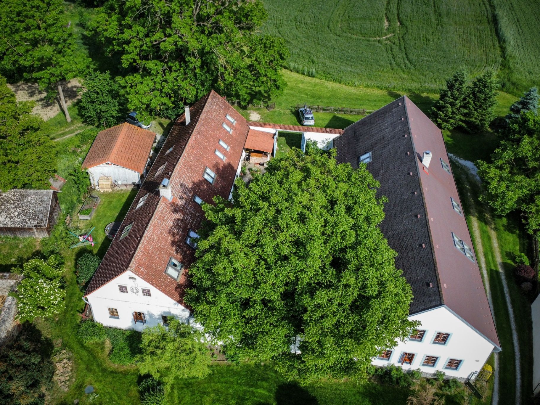 Malíkovský Dvůr — boutique penzion v hlubokých lesích České Kanady při západu slunce
