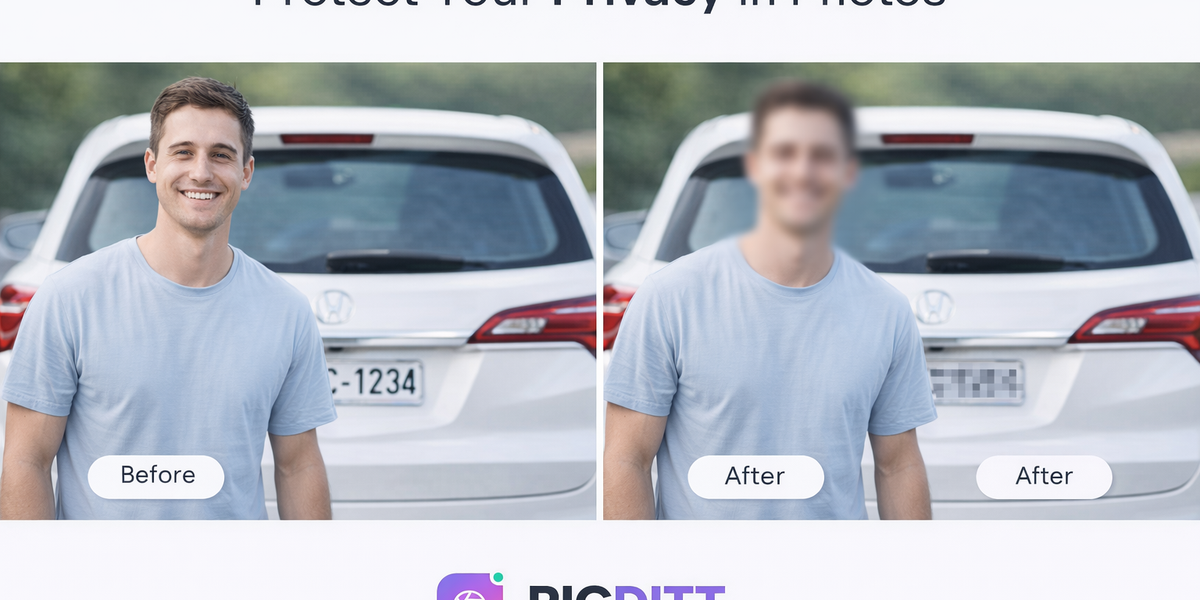 blur and pixelate sensitive information in photo before after example