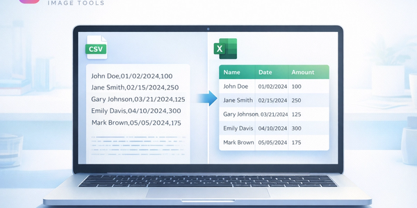 CSV file being converted to a perfectly formatted Excel XLSX spreadsheet on a laptop screen with data columns correctly displayed