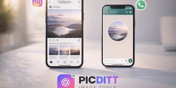 Full-size landscape photo displayed on Instagram and WhatsApp without cropping, showing blurred background effect on a smartphone screen