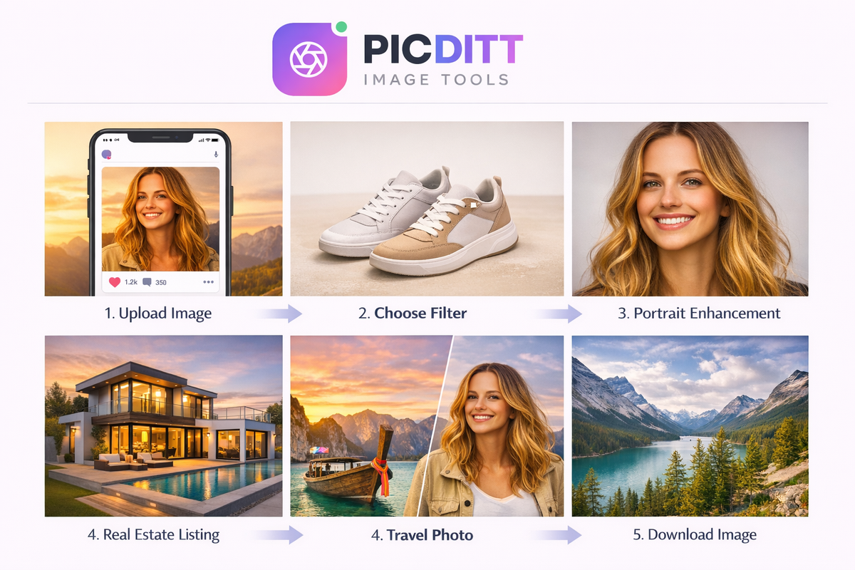 Examples of photo editing use cases including social media and product photography