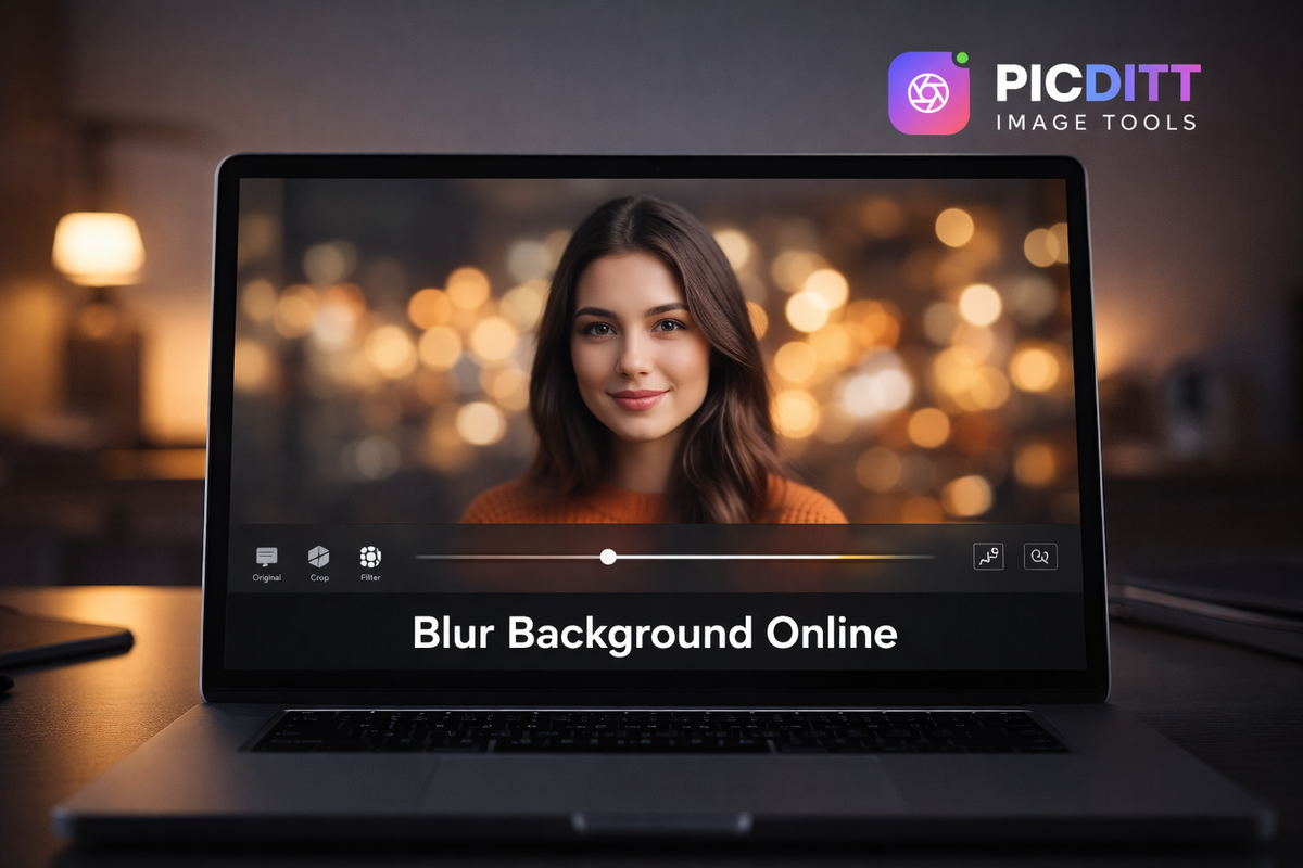 Professional background blur effect applied to a portrait photo in an online editor