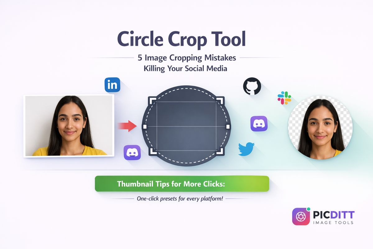 Rectangular photo being cropped into a perfect circle for use as profile picture on LinkedIn GitHub Slack Discord and other platforms