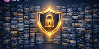 Collection of photos with professional watermarks applied showing text copyright notice logo overlay and tiled pattern watermarks protecting images from theft
