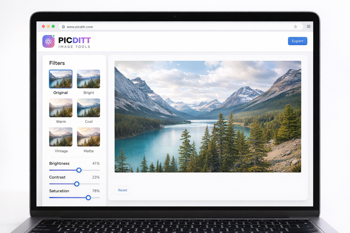 Applying image filters in an online photo editor with real-time preview