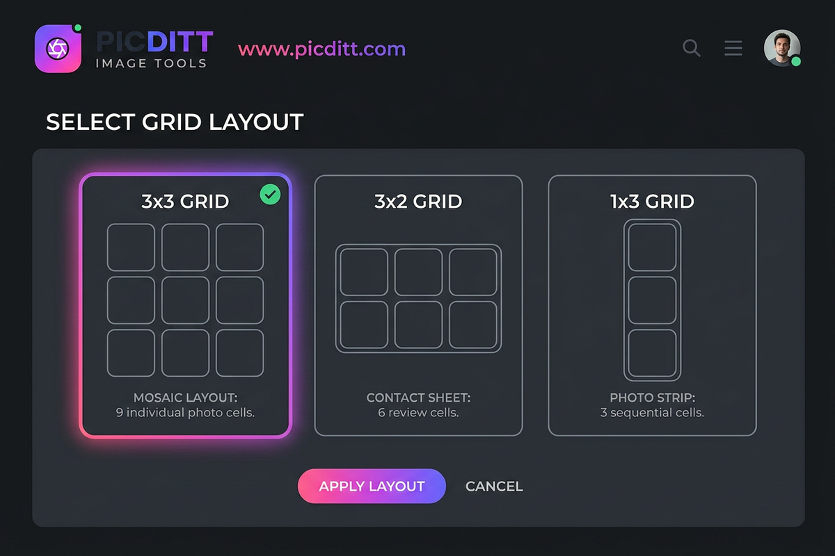 grid size selection interface showing 3x3 and 3x2 options
