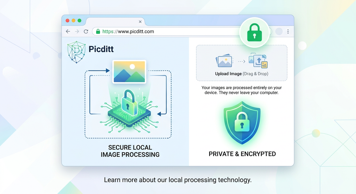 browser based image processing with lock icon privacy concept