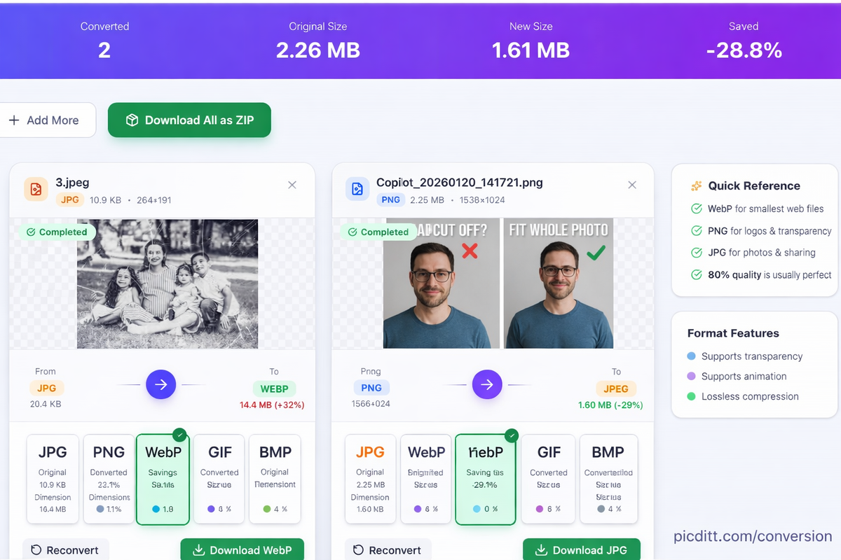 PicDitt batch image converter processing multiple images simultaneously