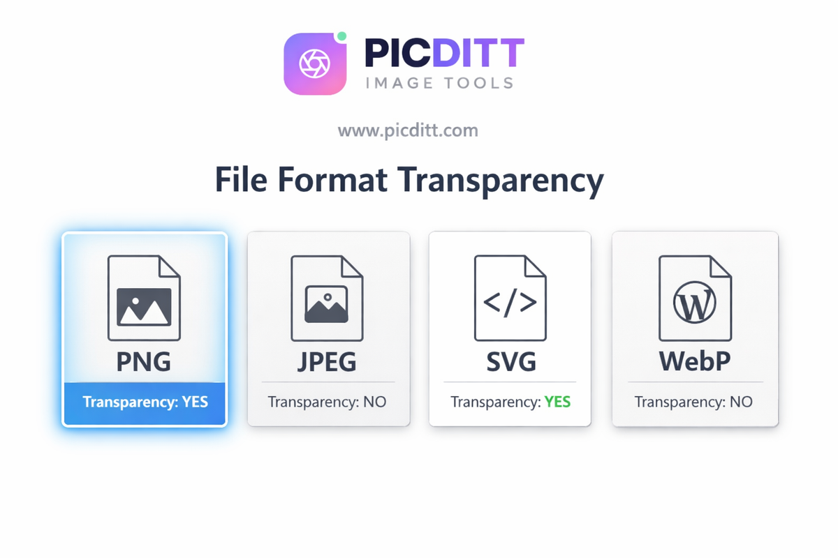 Infographic comparing digital signature file formats PNG, JPEG, SVG, and WebP