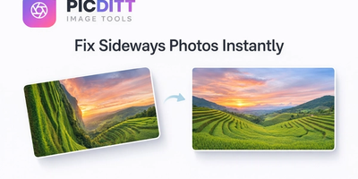 sideways photo corrected using rotate tool before after