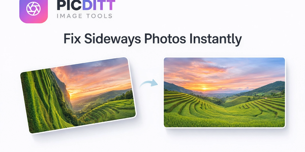 sideways photo corrected using rotate tool before after