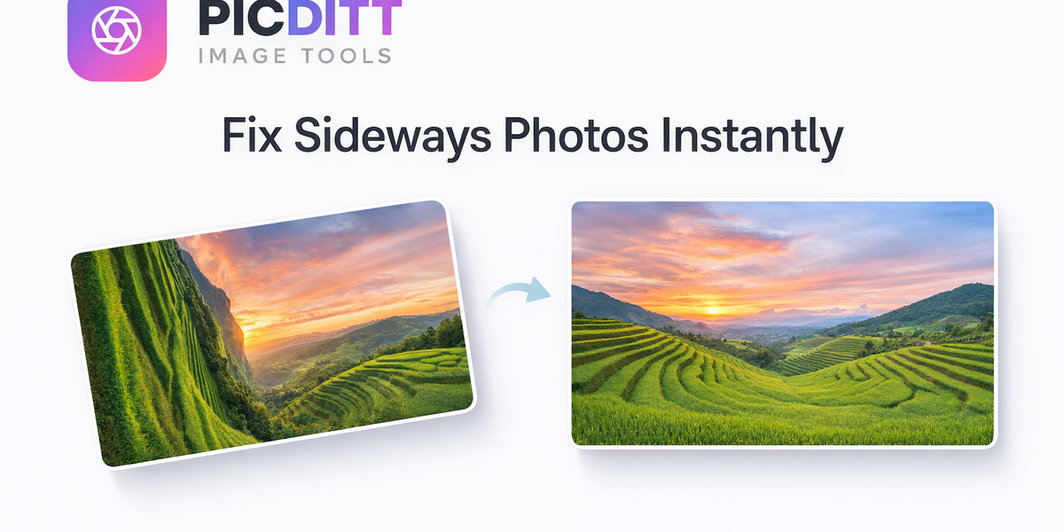 sideways photo corrected using rotate tool before after