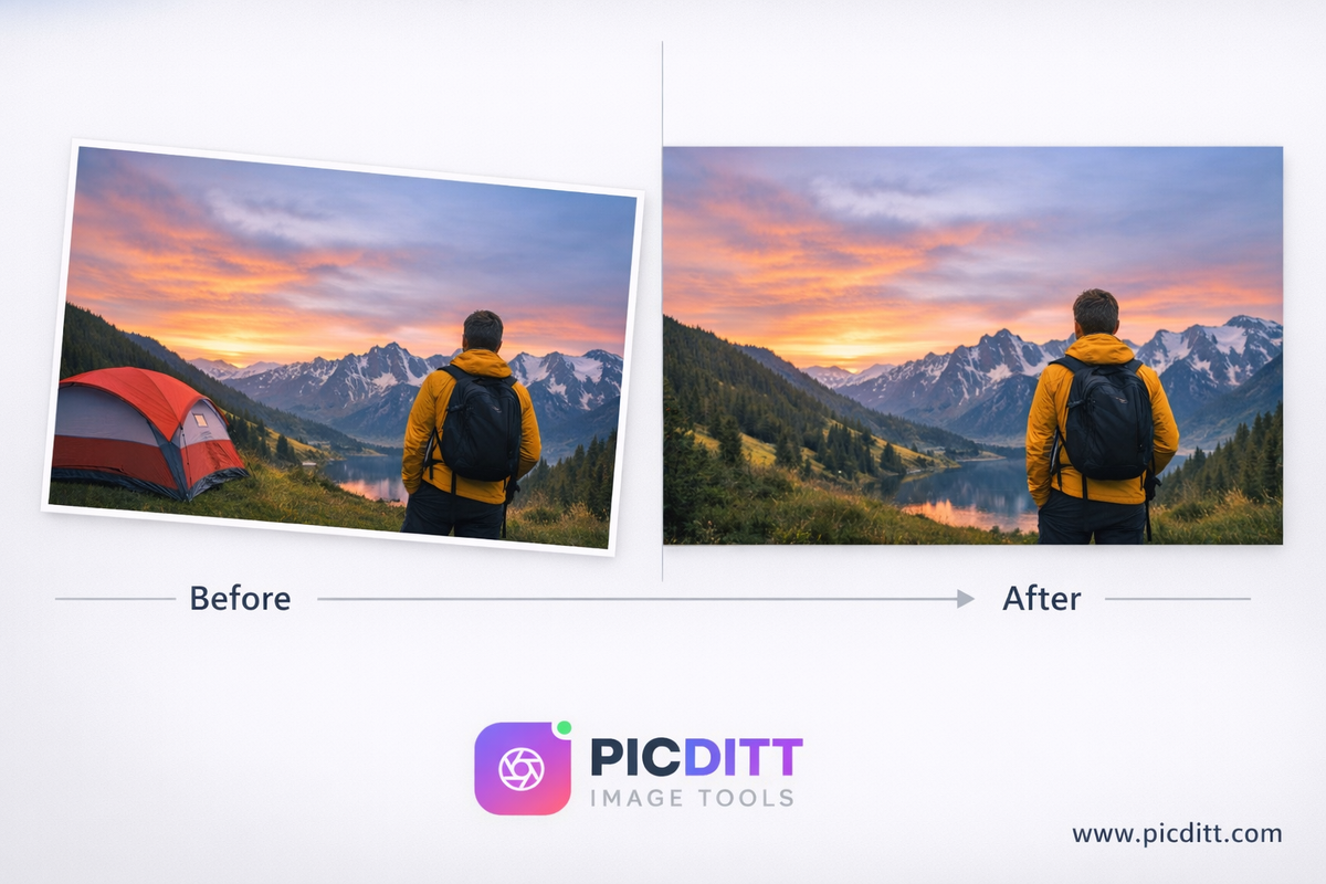 before and after image rotation correction comparison
