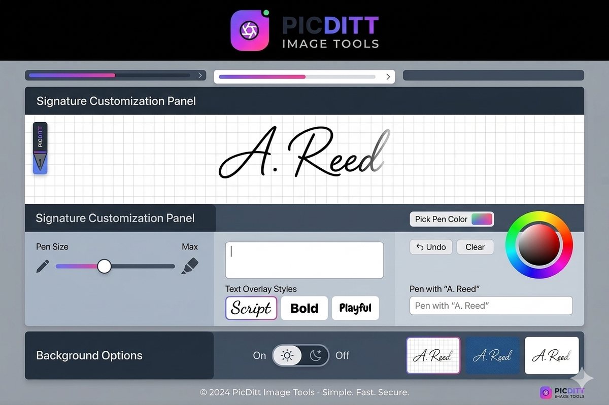 Signature customization options in an online tool
