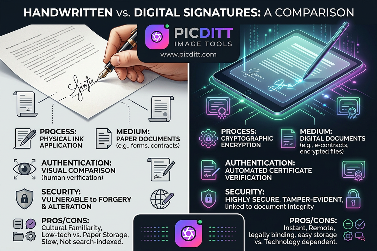 Comparison of handwritten and digital signatures