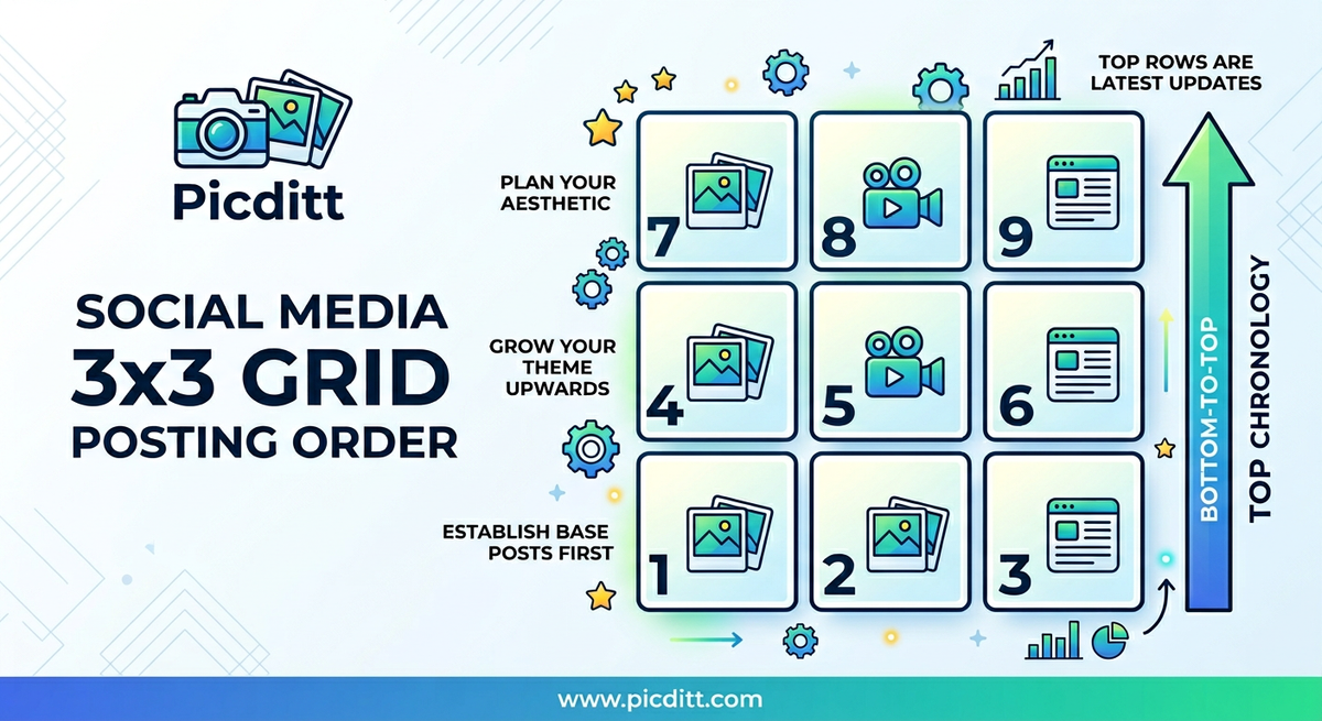 instagram grid posting order diagram 3x3 layout