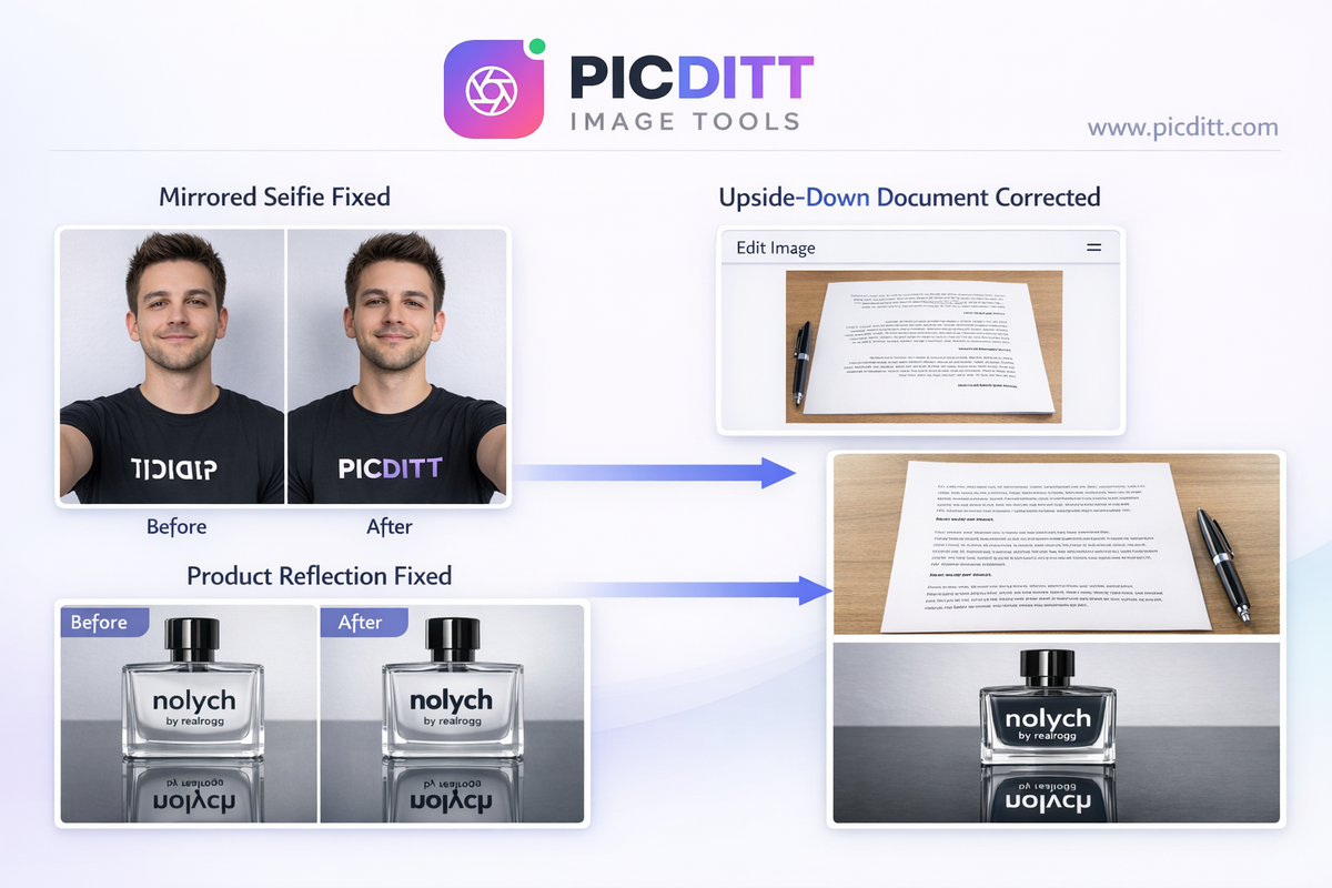 examples of fixing mirrored selfies and documents