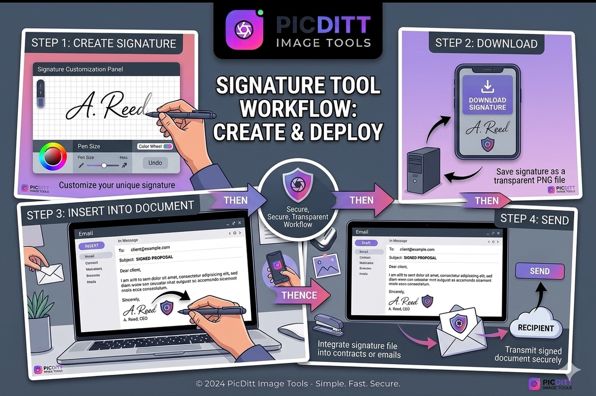 Digital signature workflow from creation to usage