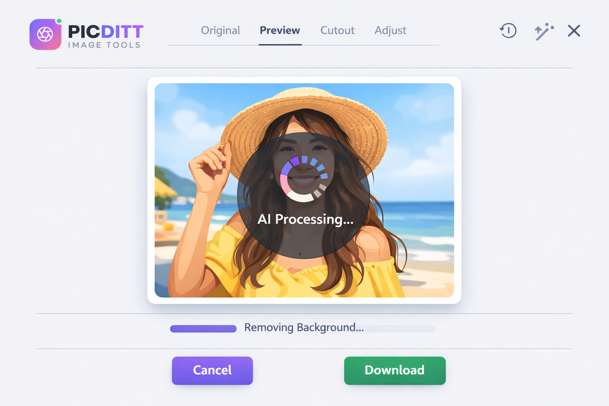 Uploading a photo to PicDitt AI background remover for automatic background detection