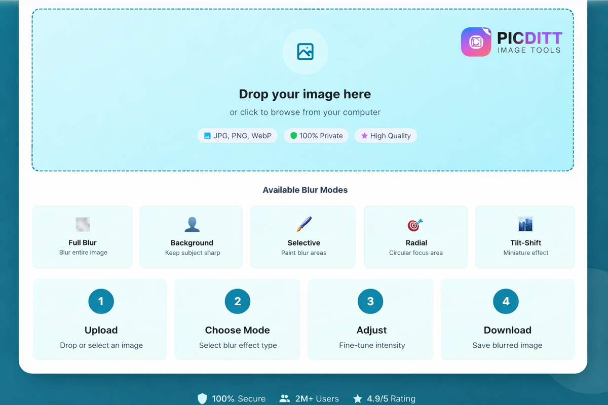 Blur intensity slider and live preview inside Picditt Blur Image Online