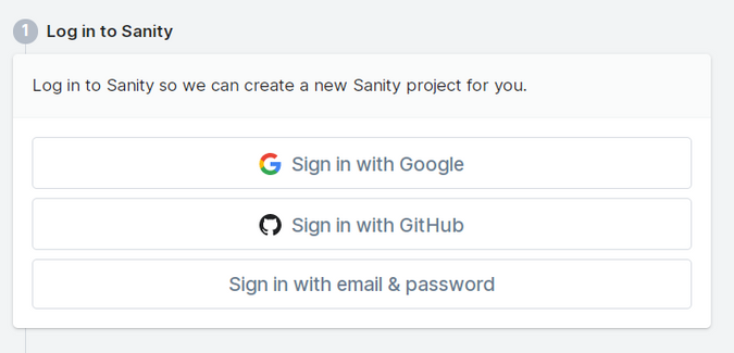 screenshot of login to sanity