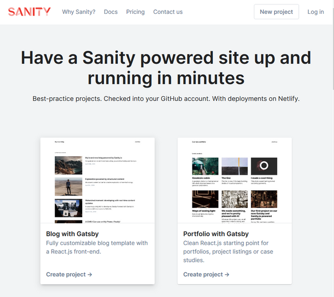 Screenshot of Sanity.io/create