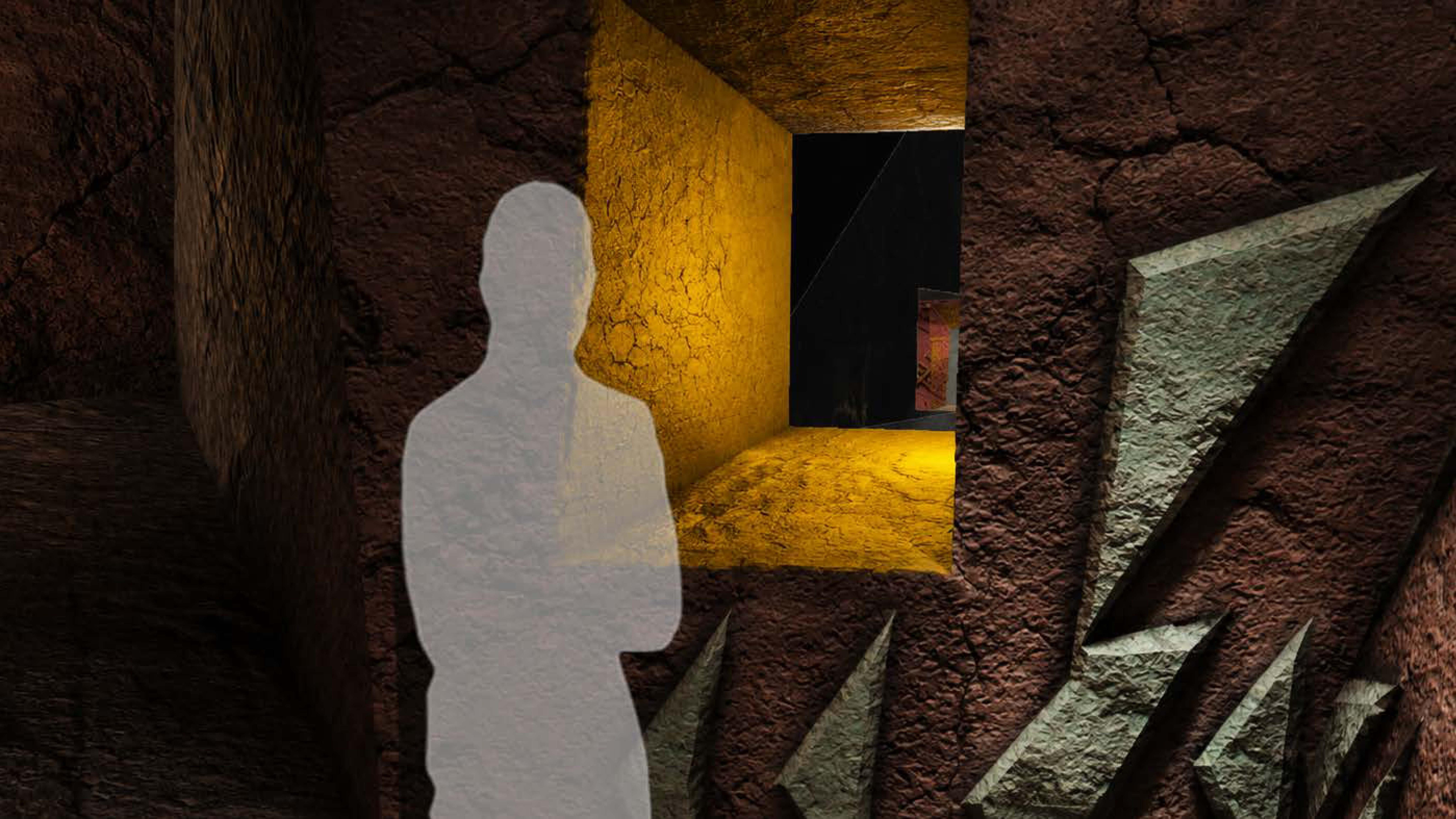 Close-up spatial moment exploring visual exchange between galleries