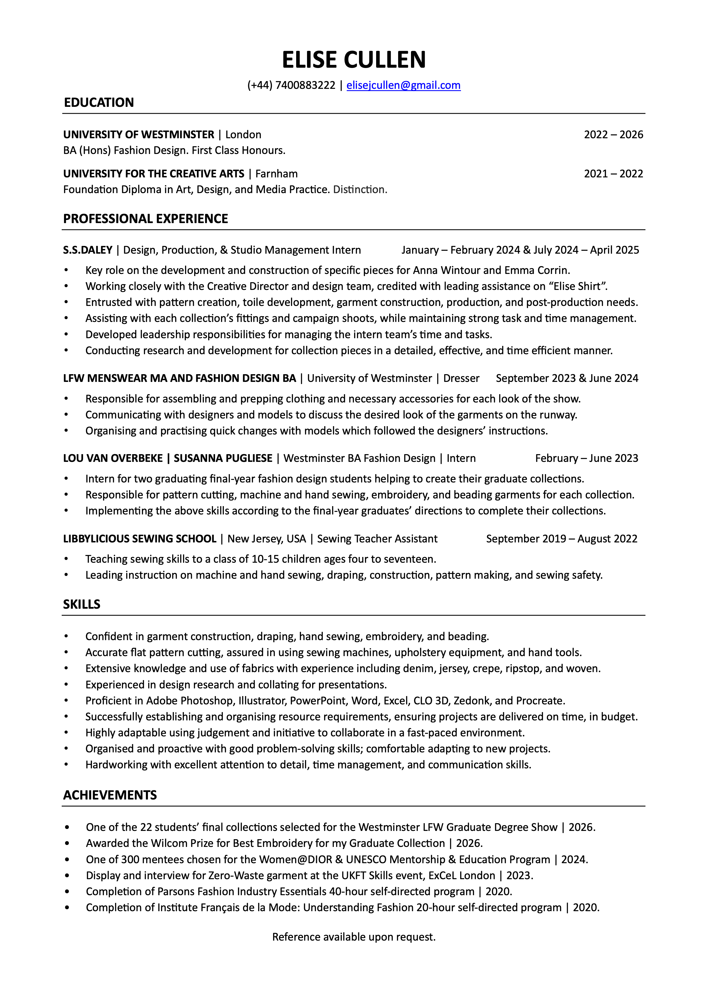 Elise Cullen's CV