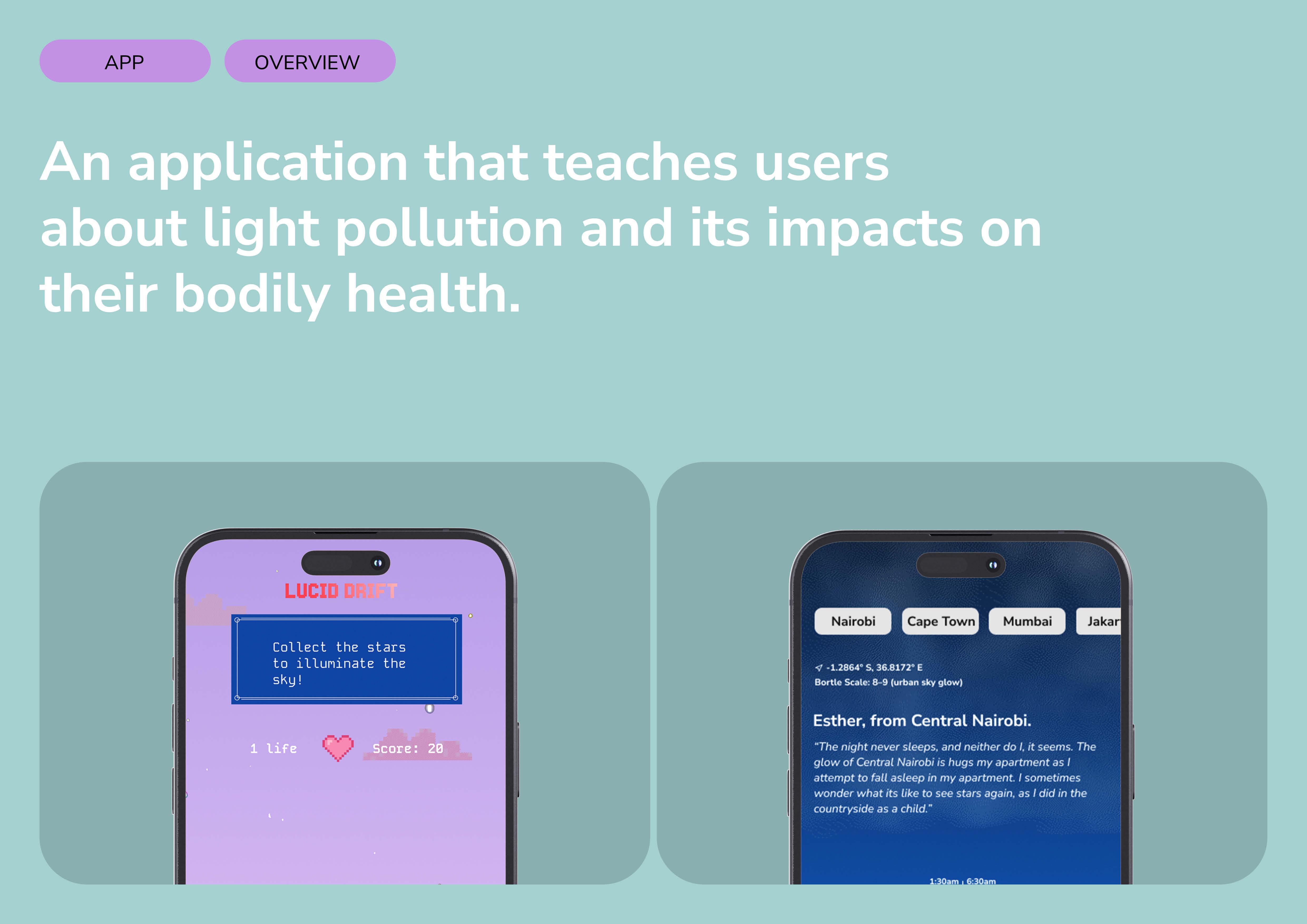 UX/UI design, light pollution, circadian rhythm about human hormones,