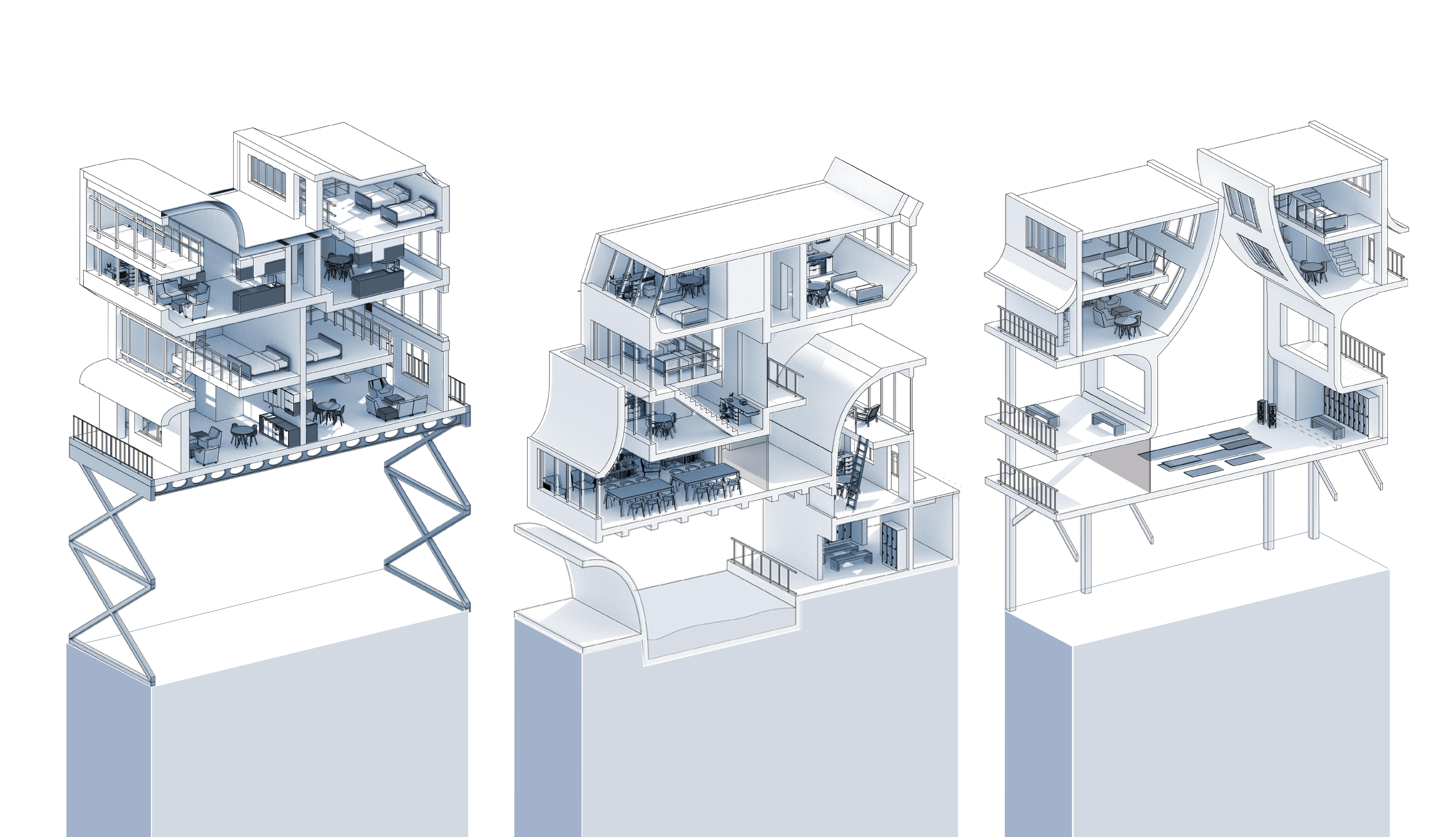Housing Prototypes: 1. Standard 2.Bathhouse 3.Atrium