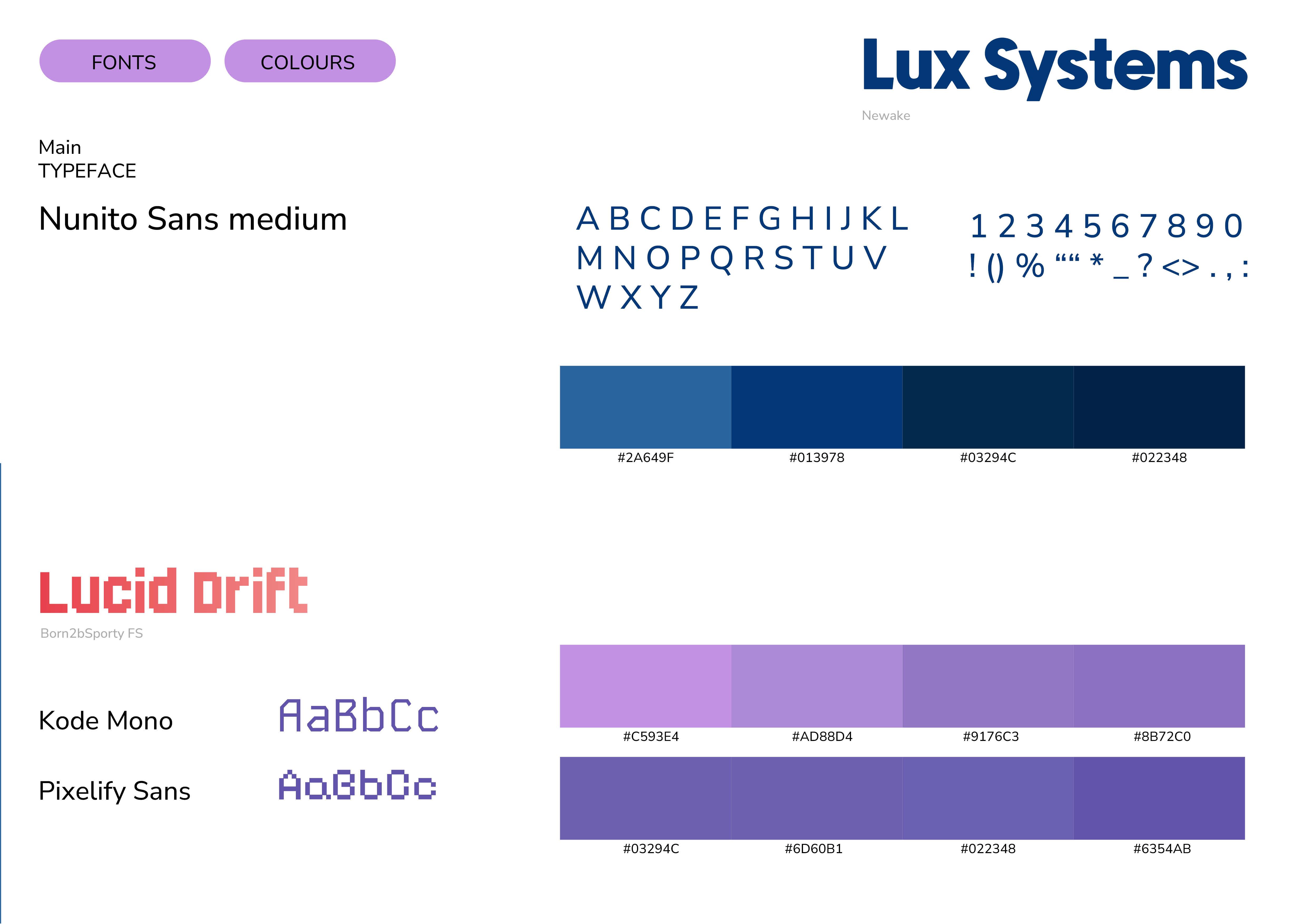 Design system for ux ui application lu systems, graphic design, visual design, colours used and fonts used within application made on figma